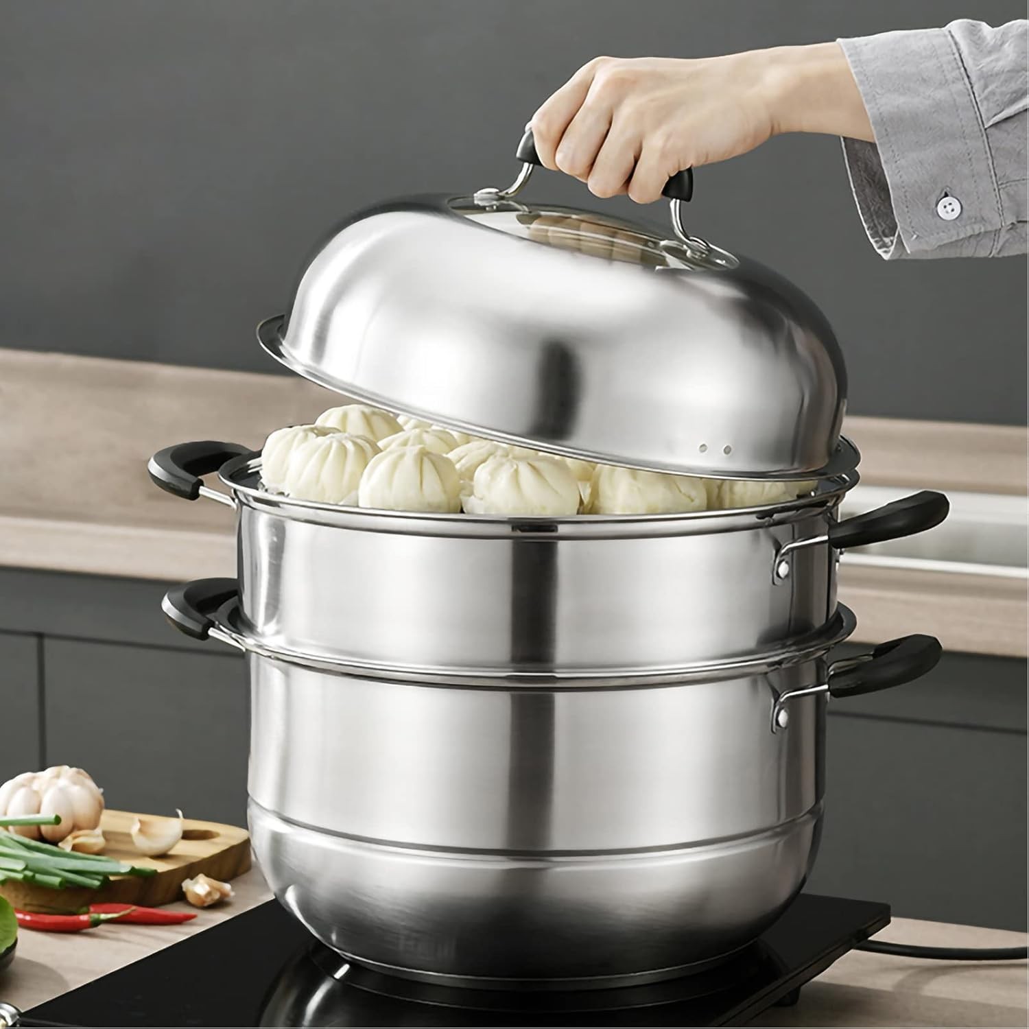 MANO Steamer Pot 11 Inch 2 Tier Stainless Steel for Vegetables