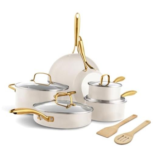 12 Piece Nonstick Swift Cookware Set, Ceramic PFAS 12 Piece Cookware Set Cream