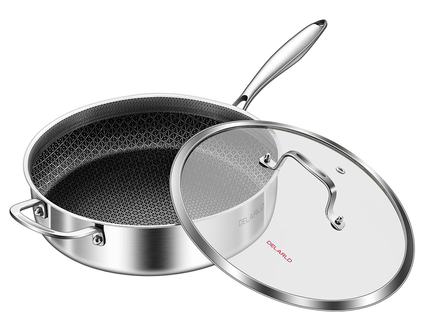 DELARLO Frying Pan,12 inch Tri-Ply Stainless Steel Skillet,6 Quart Saute Pan …