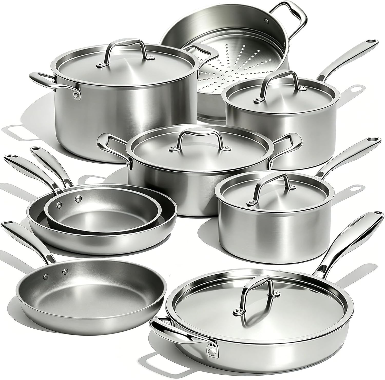 Stainless Steel Cookware Set, 5 Ply 14 Piece Stainless Steel Pot and Pan