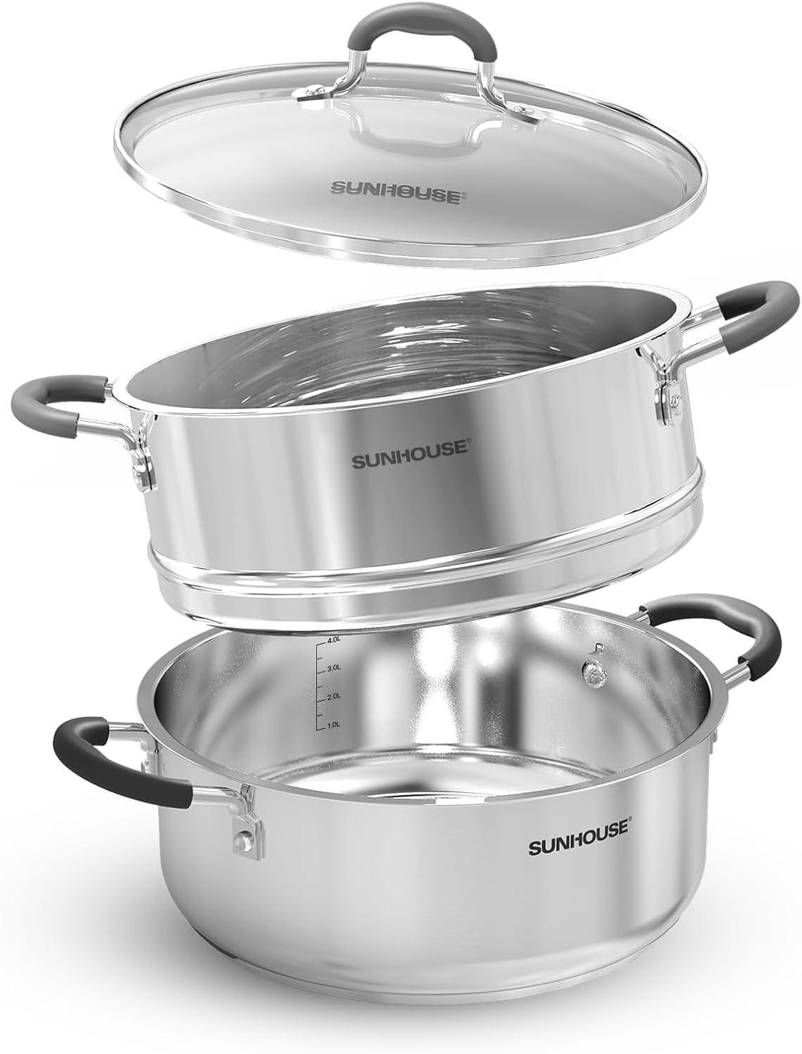 Stainless Steel Steamer Pot 5 Qt with Glass Lid 2 Tier Food Steamer Basket