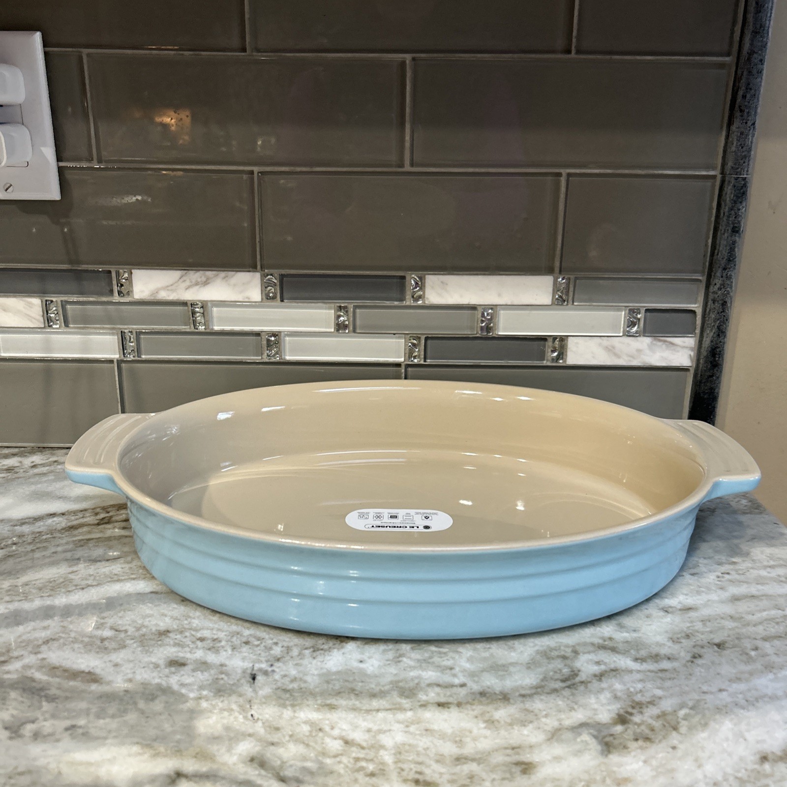 Le Creuset 36 cm Oval Sky Blue Large Casserole Baking Dish New Holiday 16”