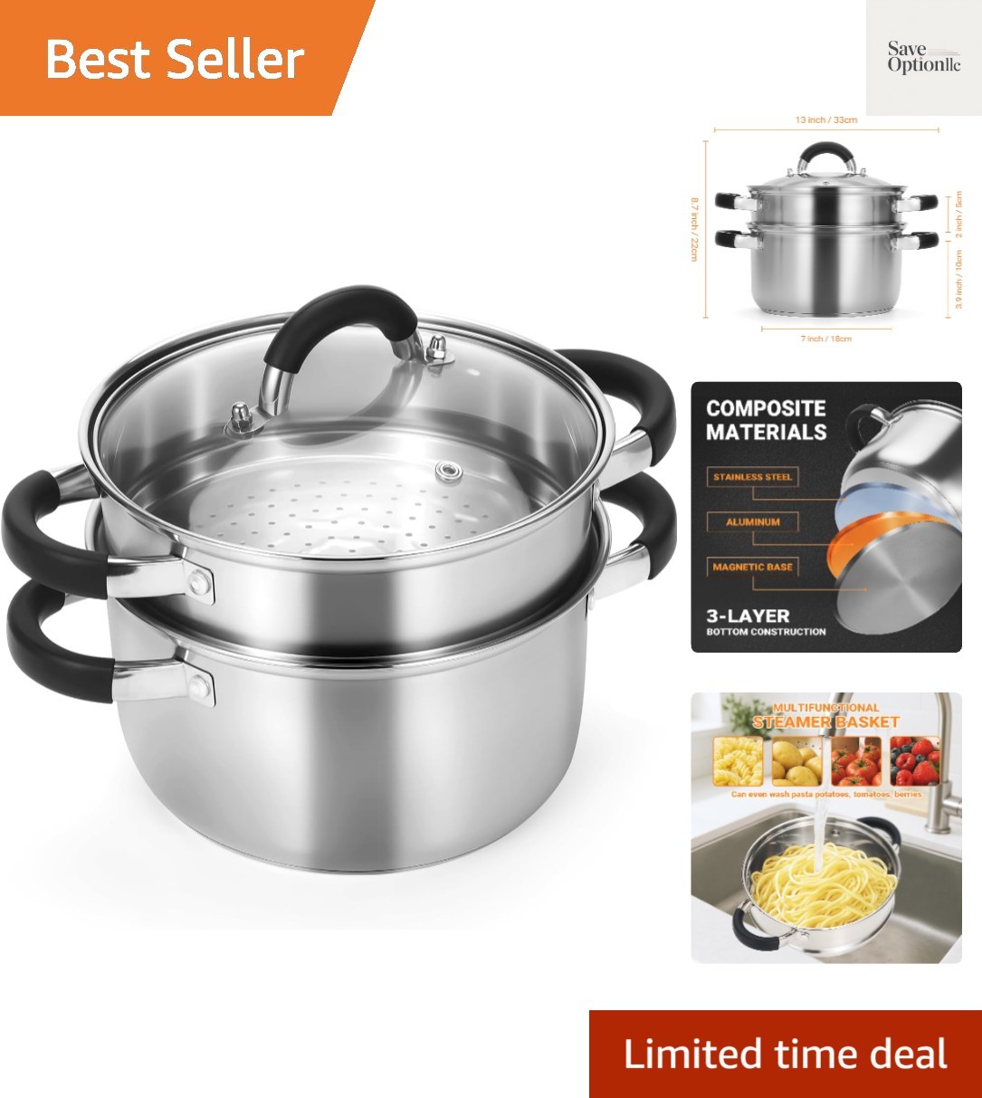 3.2QT Steamer for Cooking – Stainless Steel Steam Pot with Steamer Basket, Co…