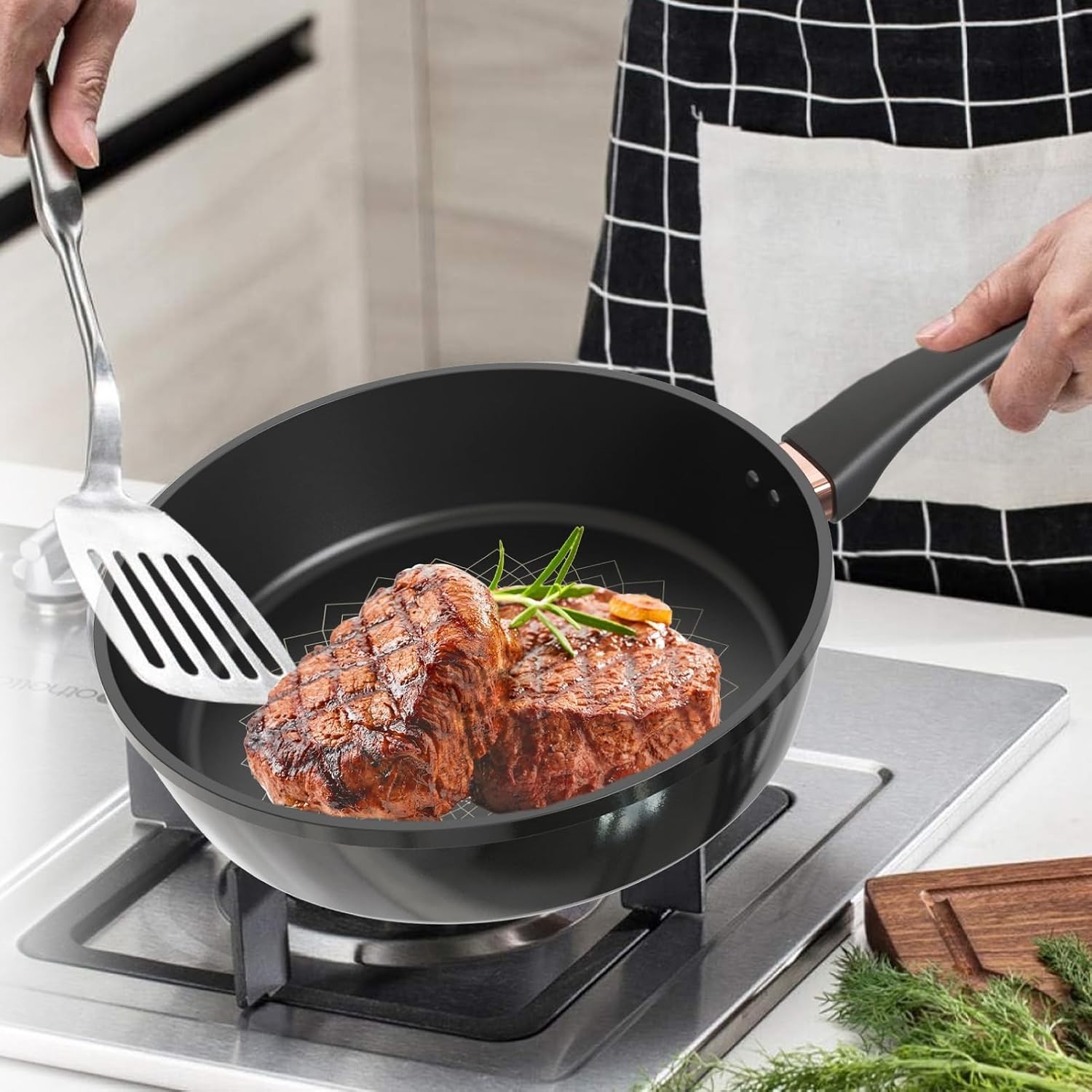 10 Inch Non Stick Frying Pan, Aluminum Skillet with Titanium Coating, PFOA-FR…