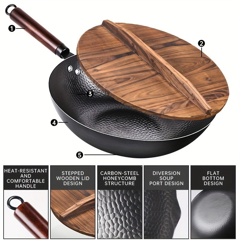 Cast Iron Wok with 11pcs Cookware Accessories, Chinese Wok Pan 12.6 Inch