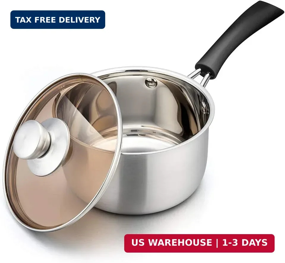 TeamFar Saucepan with Lid, 2 qt Sauce Cooking Pot Milk Pan Stainless Steel, Prof