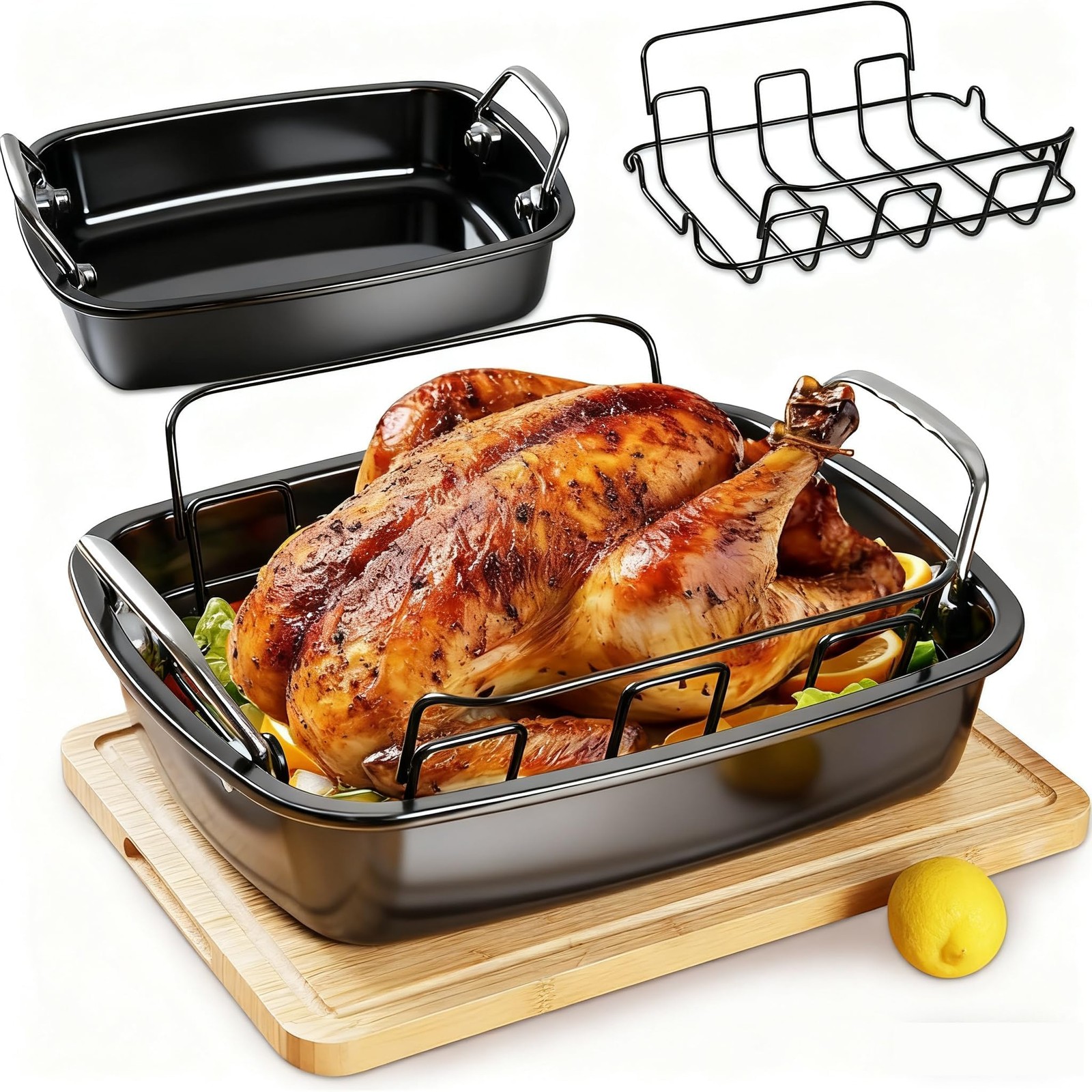 Nonstick Roasting Pan 17×13 Inch – Extra-Large Capacity for 25 Lbs Turkey