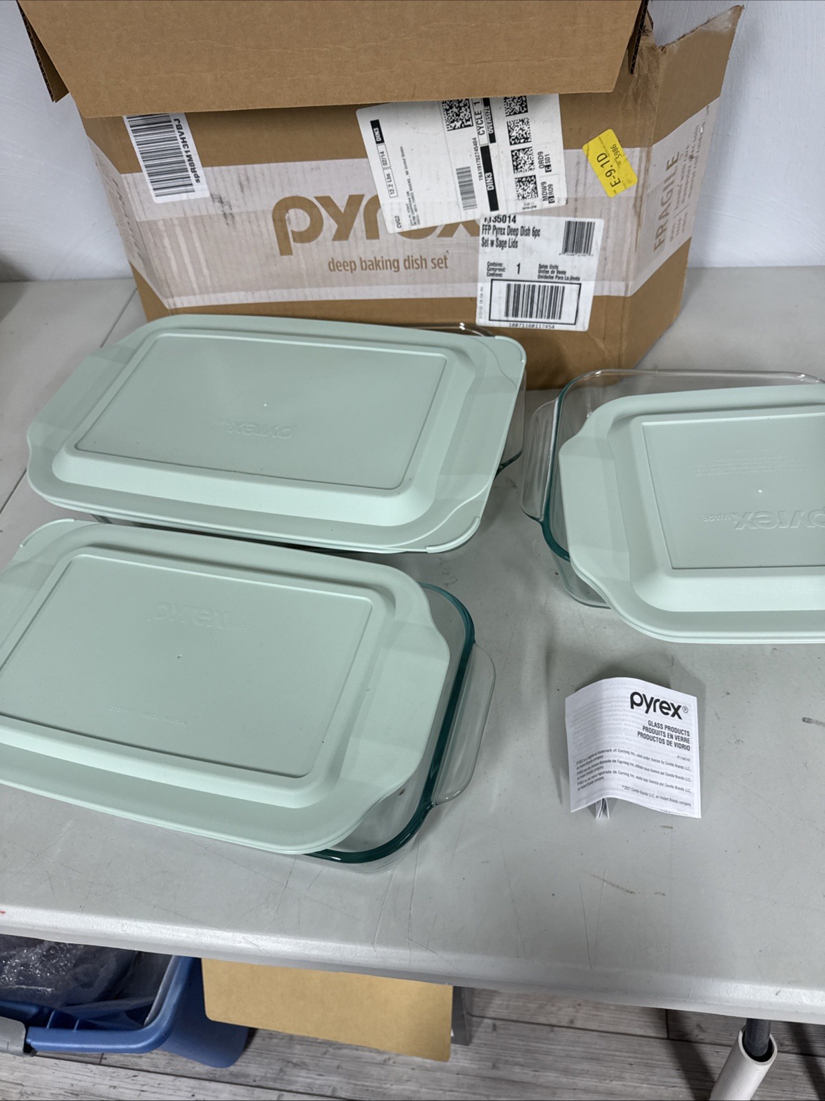 Pyrex Deep 6pc Glass Baking Dish Set (9″X13″, 7″X11″, 8″X8″) Bpa-Free Sage Lids