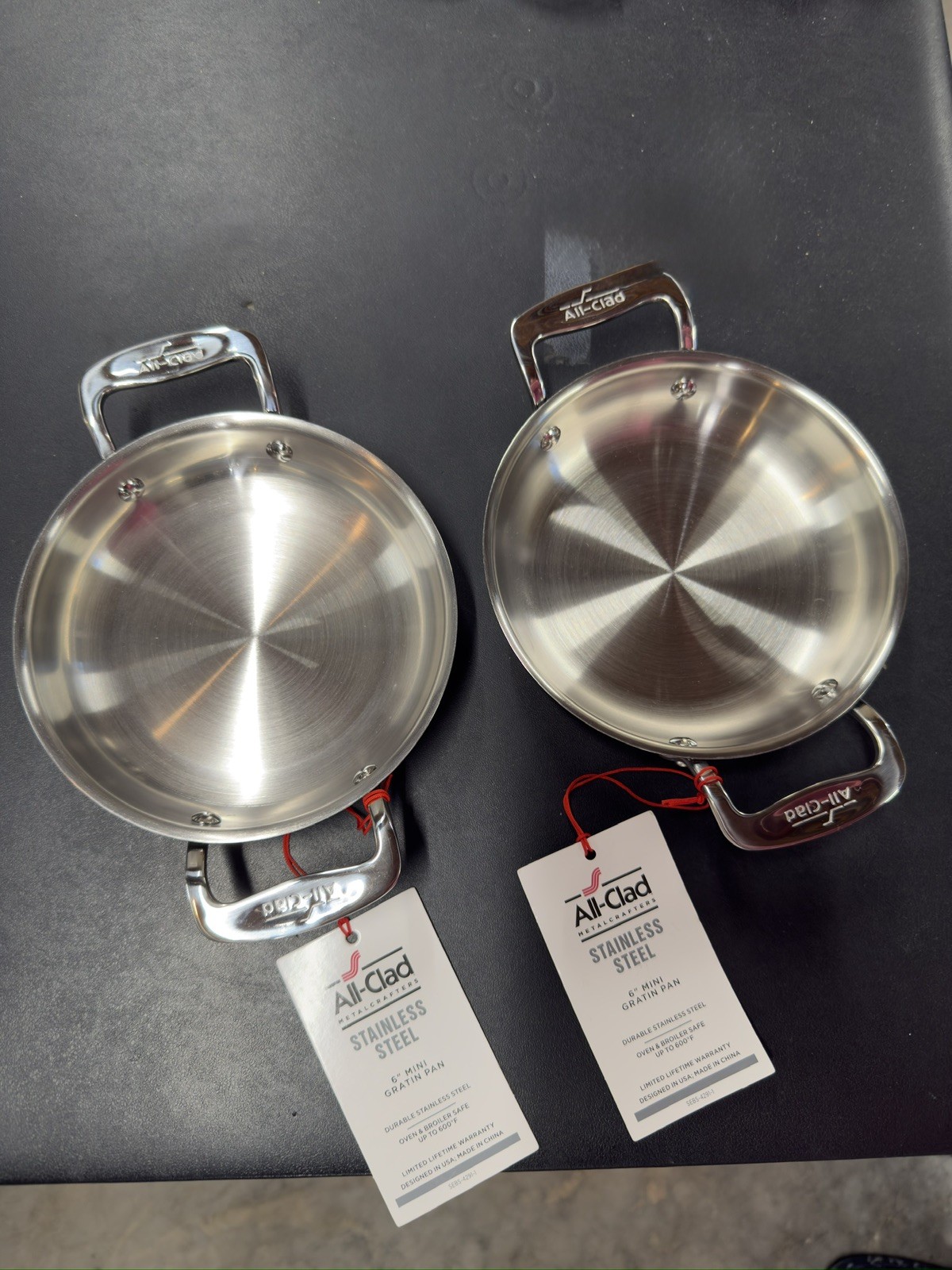 Two All-Clad 6 inch Stainless Steel Round Gratin Dish Baker Specialty Cookware