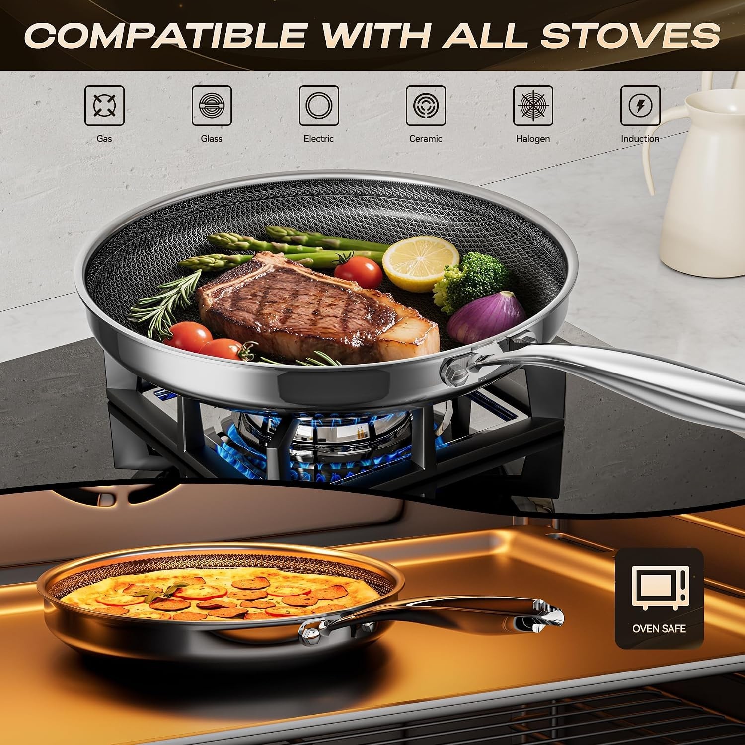 Hybrid Nonstick 12 Inch Frying Pan,Non stick Frying Pan,Stay-Cool Handle, Dis…