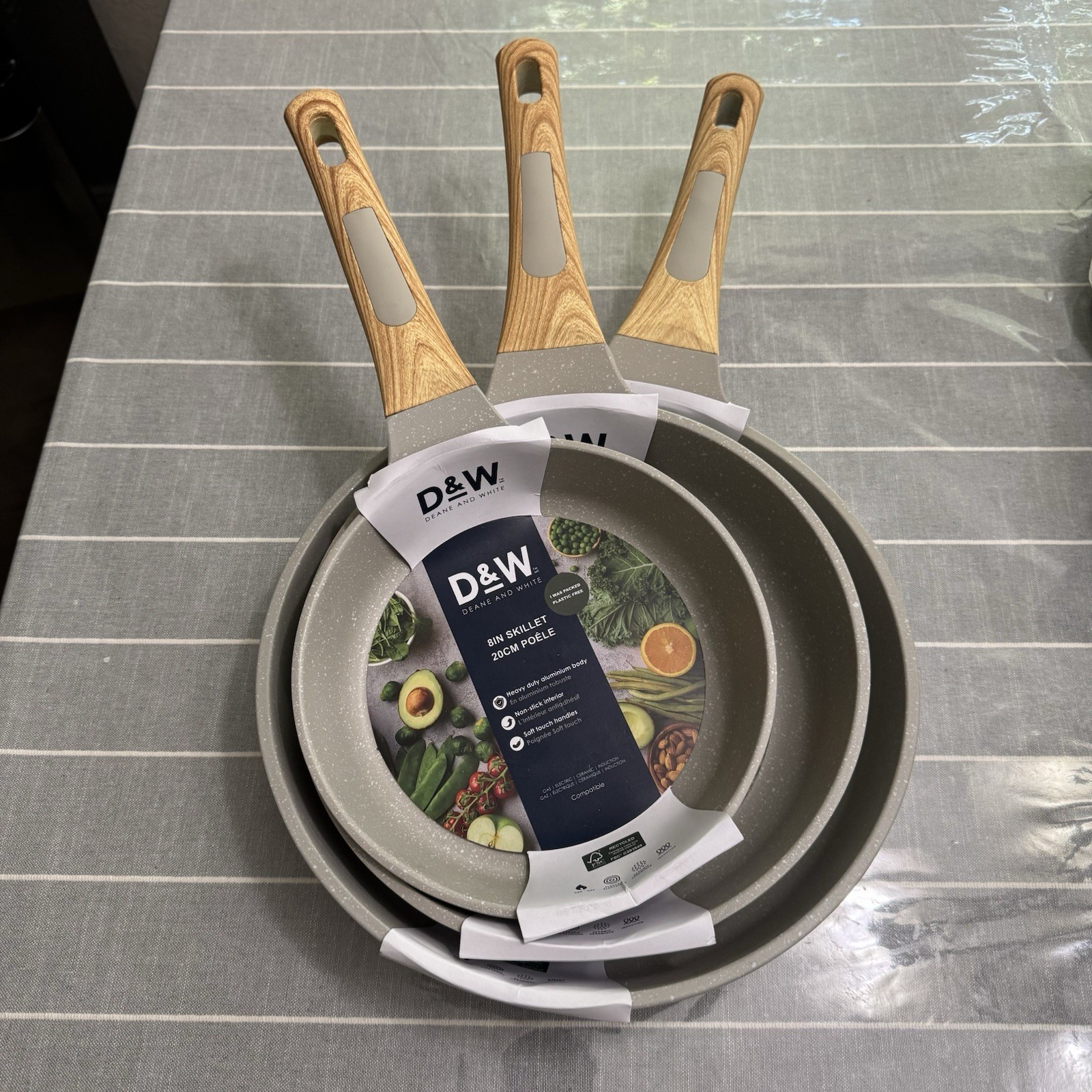 Deane and White D&W Set of 3 Gray Skillets Frying Pans 8″ 9.5″ 11″ Cookware New