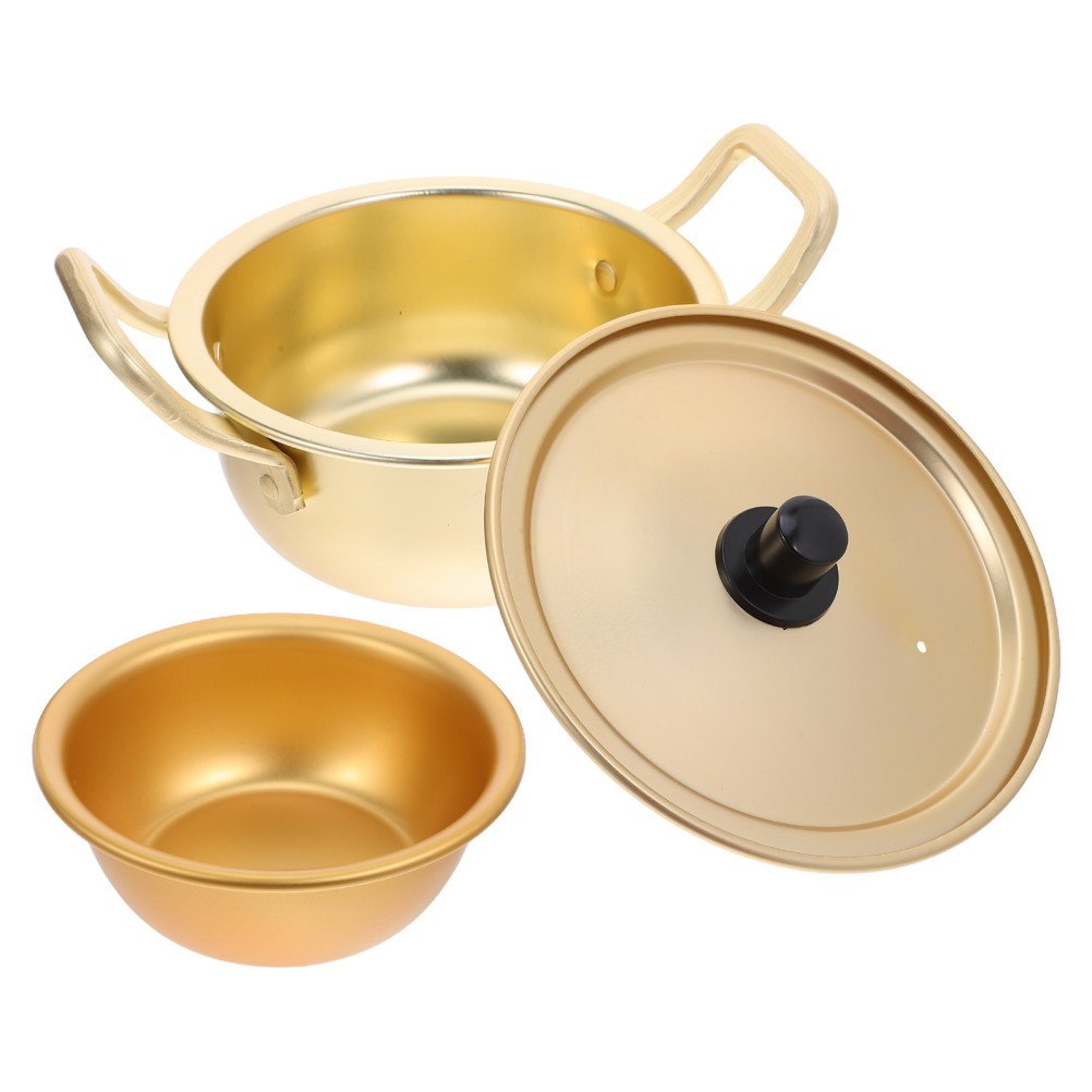 1 Set Reusable Aluminum Alloy Korean Ramen Cooking Pot with Lid and Small Bowl