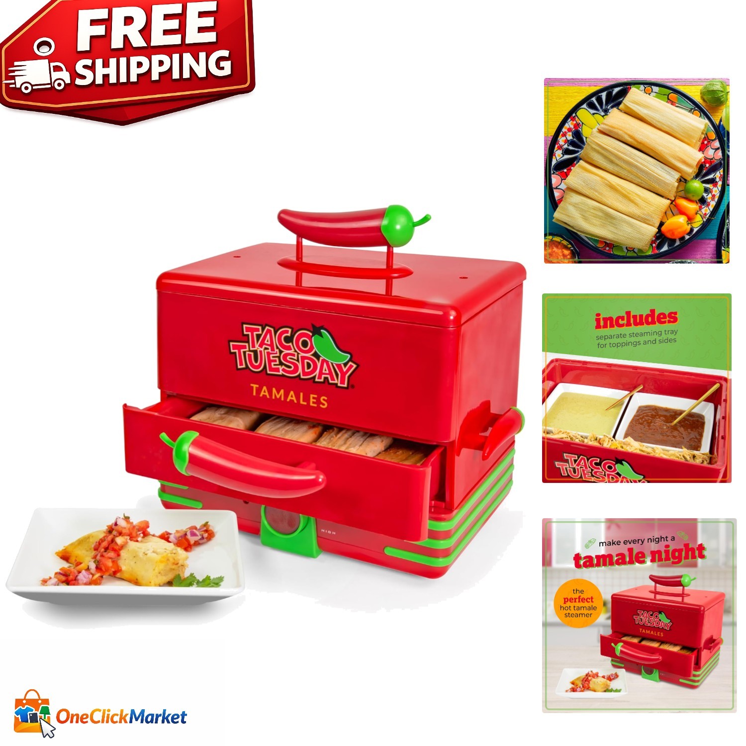Vibrant 2-Tier Taco Tuesday Tamales Electric Steamer Holds 10 Delicious Portions