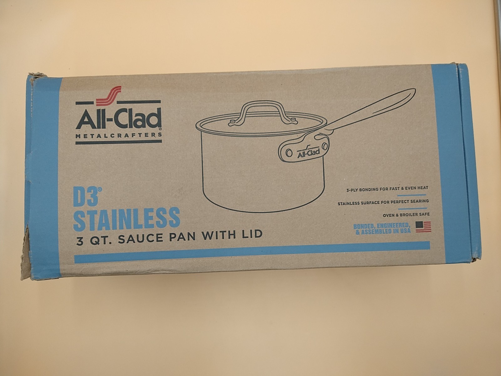 All-Clad D3 Stainless 3qt Saucepan With Lid – Silver – Open Box – Mint Crisp!