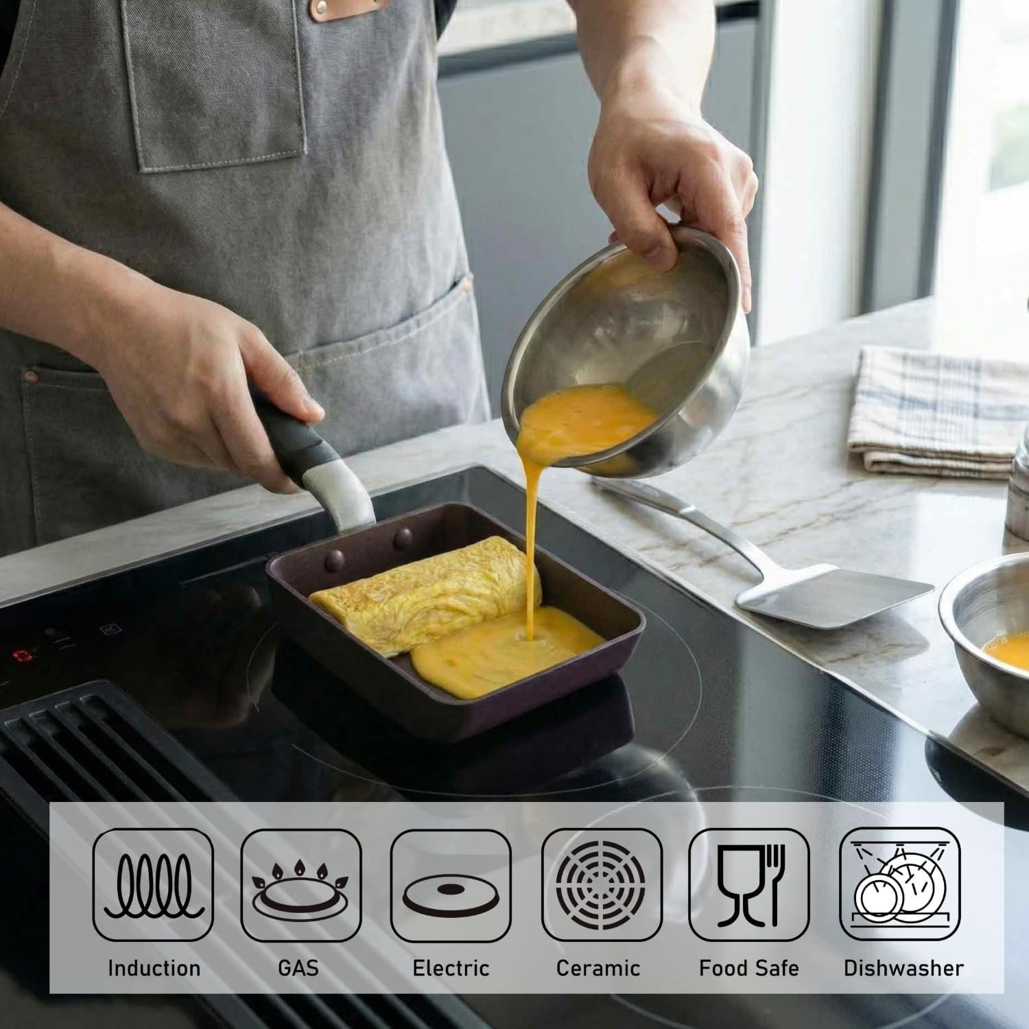 Tamagoyaki Japanese Omelette Pan/Egg Pan Skillet, PFOA-Free, Dishwasher Safe,