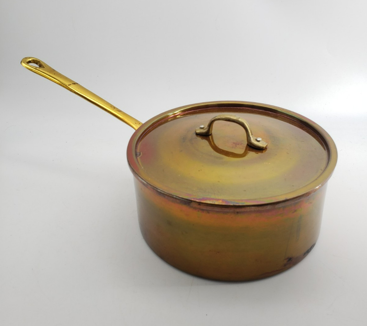 Vintage Copper 1.5qt Saucepan with Lid Brass Handles Made in Korea