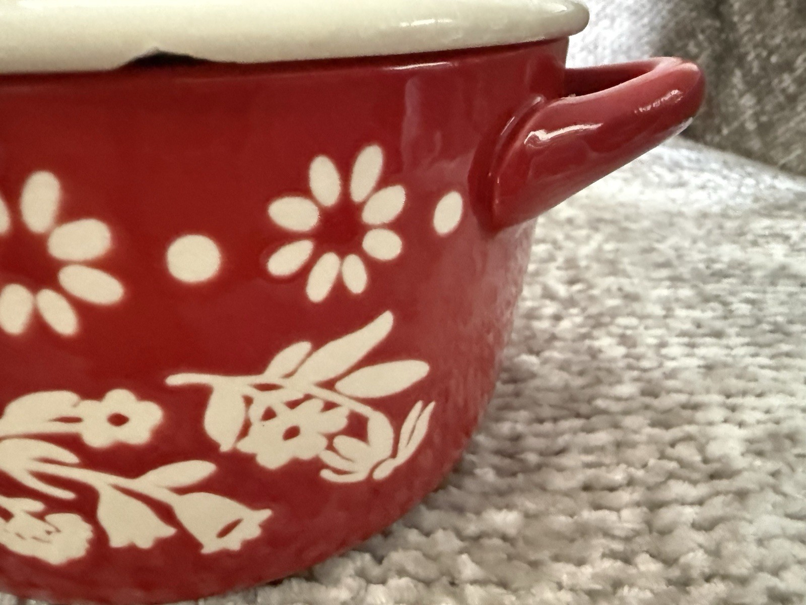 Pioneer Woman Fancy Flourish Mini Cocotte Lid 1 Quart Red Brand New Has Flaw