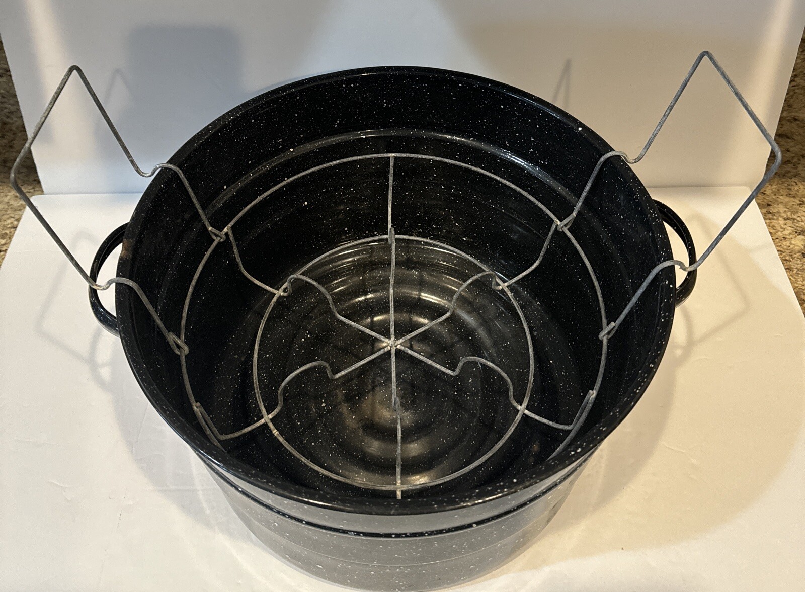 Enamel Stock Pot Canning Pot With Lid Black Speckled With Handles 20 Qt Large