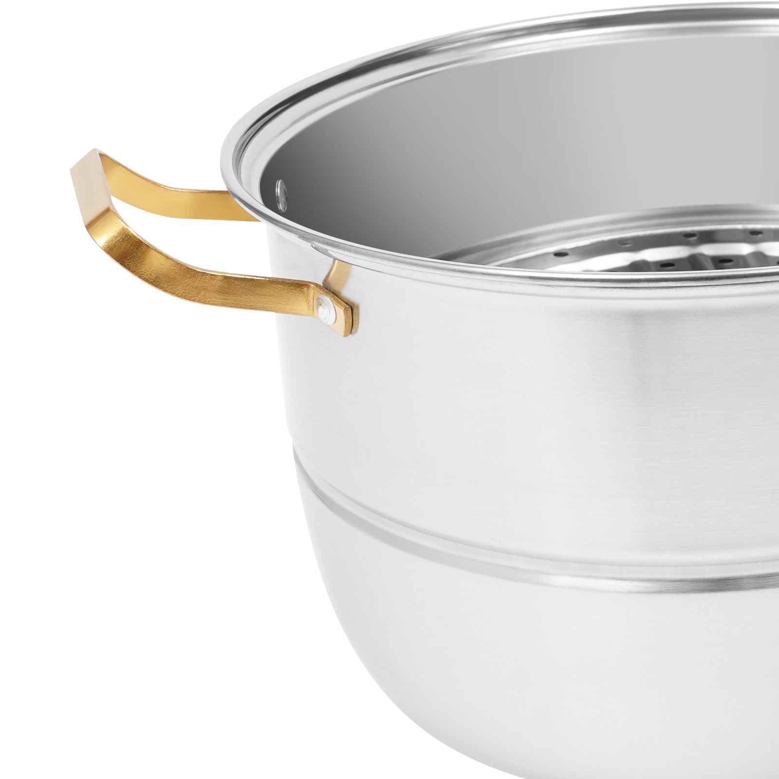 Steam Cooker, Stainless Steel Steam Cooker, 3-tier Steam Cooker Silver+Gold