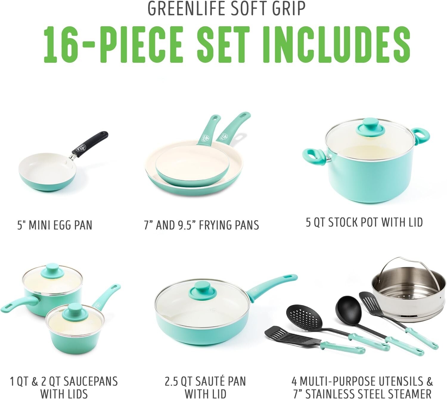 16Pcs Healthy Ceramic Nonstick Cookware Set Lid Kitchen Pots Pans Portable Gift