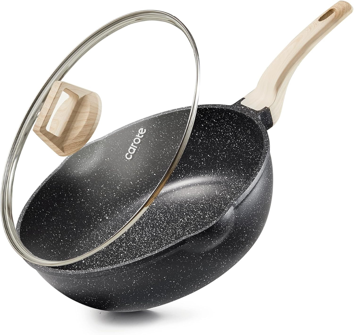 CAROTE 10/12/12.5 Inch Nonstick Deep Frying Pan with Lid, Jumbo Cooker Saute Pan