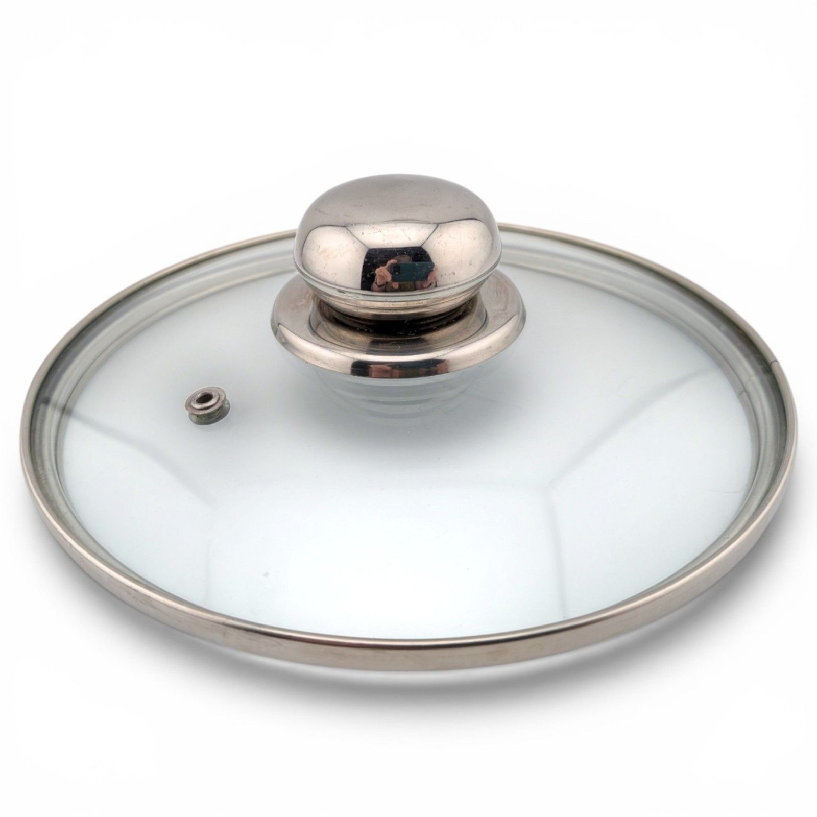 Tempered Glass Pot Lid Replacement Stainless Rim Knob Steam Vent Inside Rim 7″