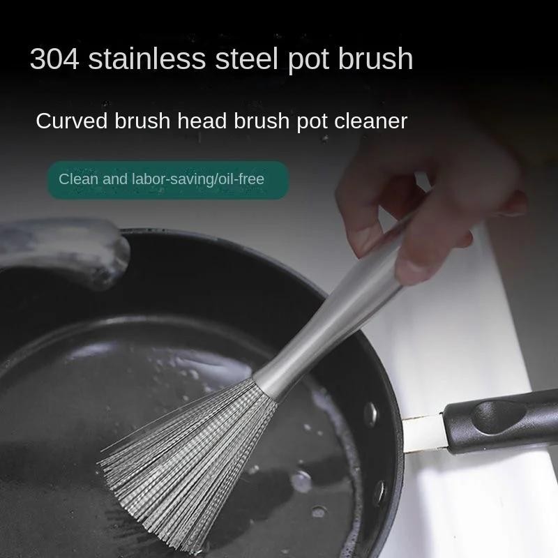 Stainless Steel Kitchen Cleaning Brush Long Handle Pot Scrubber
