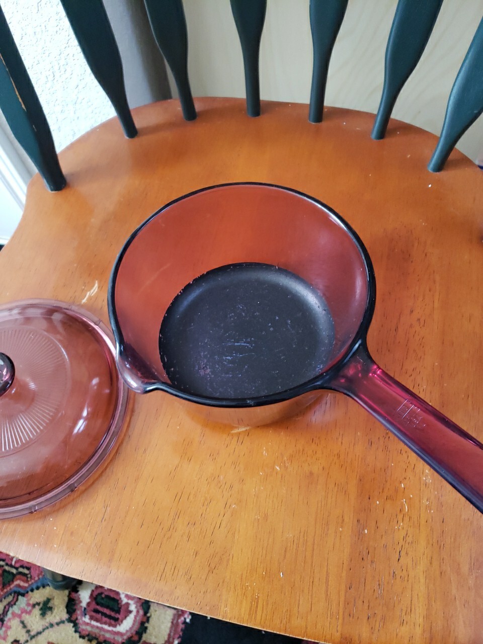 CORNING Cranberry Glass VISIONS Cookware – 1 L Saucepan Pour Spout & Pyrex Cover