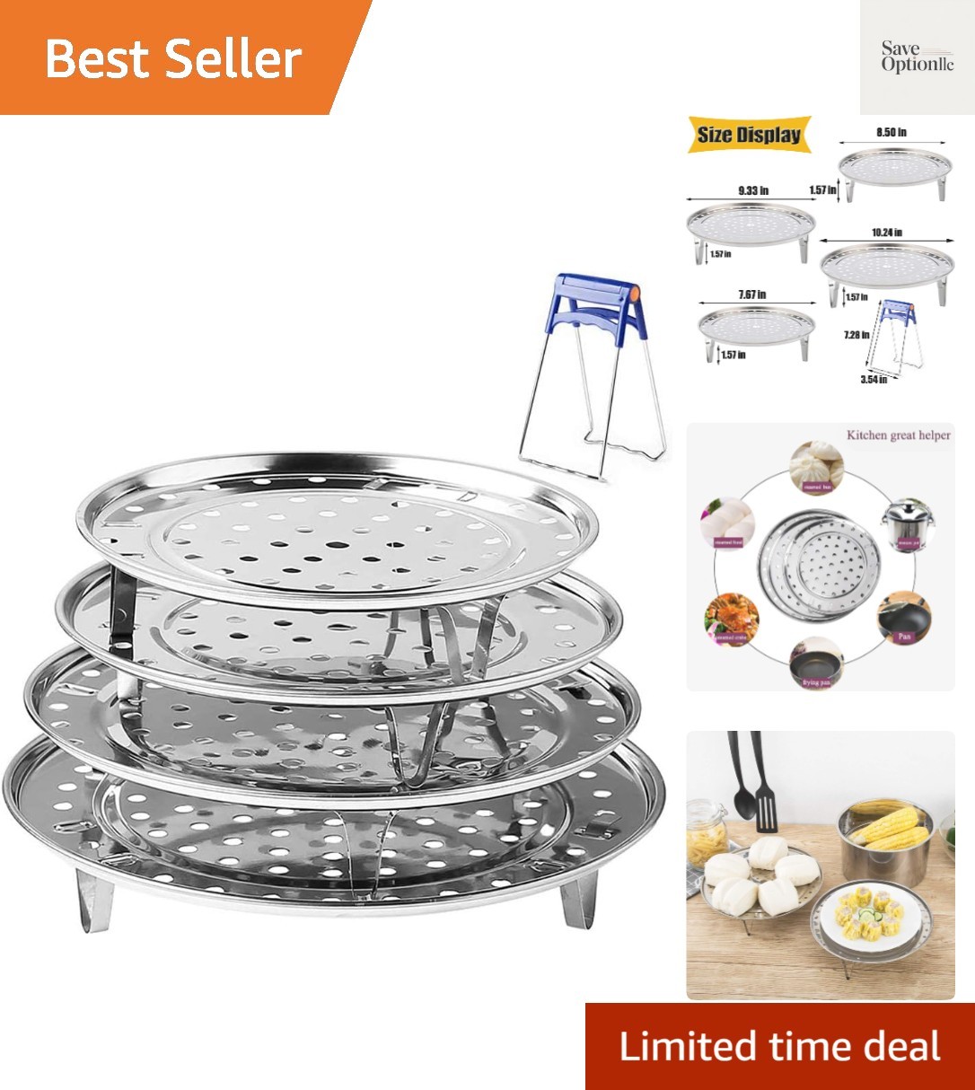 Round Stainless Steel Steamer Rack 7.6″ 8.5″ 9.33″ 10.23″ Inch Diameter Steam…