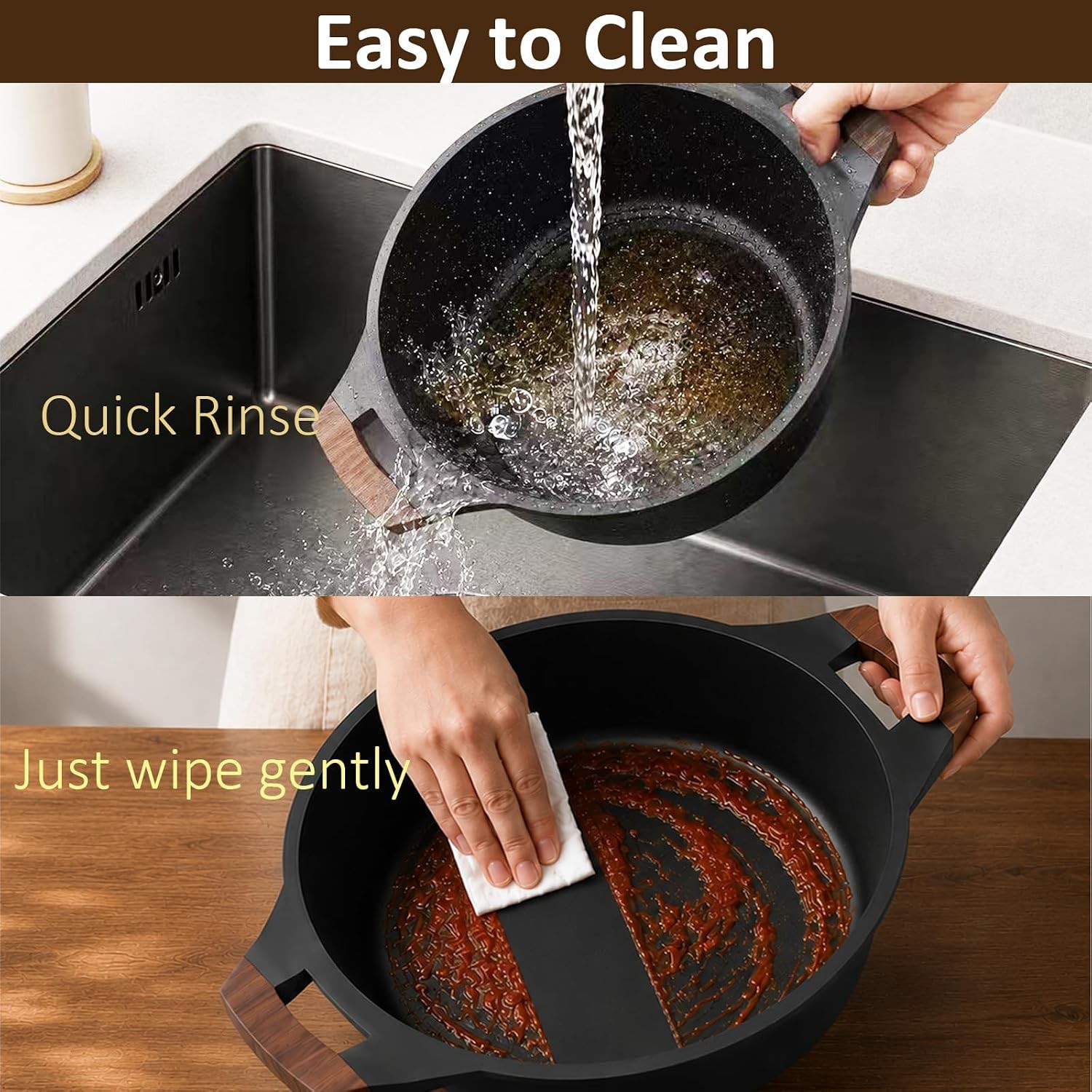 Nonstick Stock Pot, 6.5 Qt Soup Stock Pot with Strainer Lid, Induction Cooking