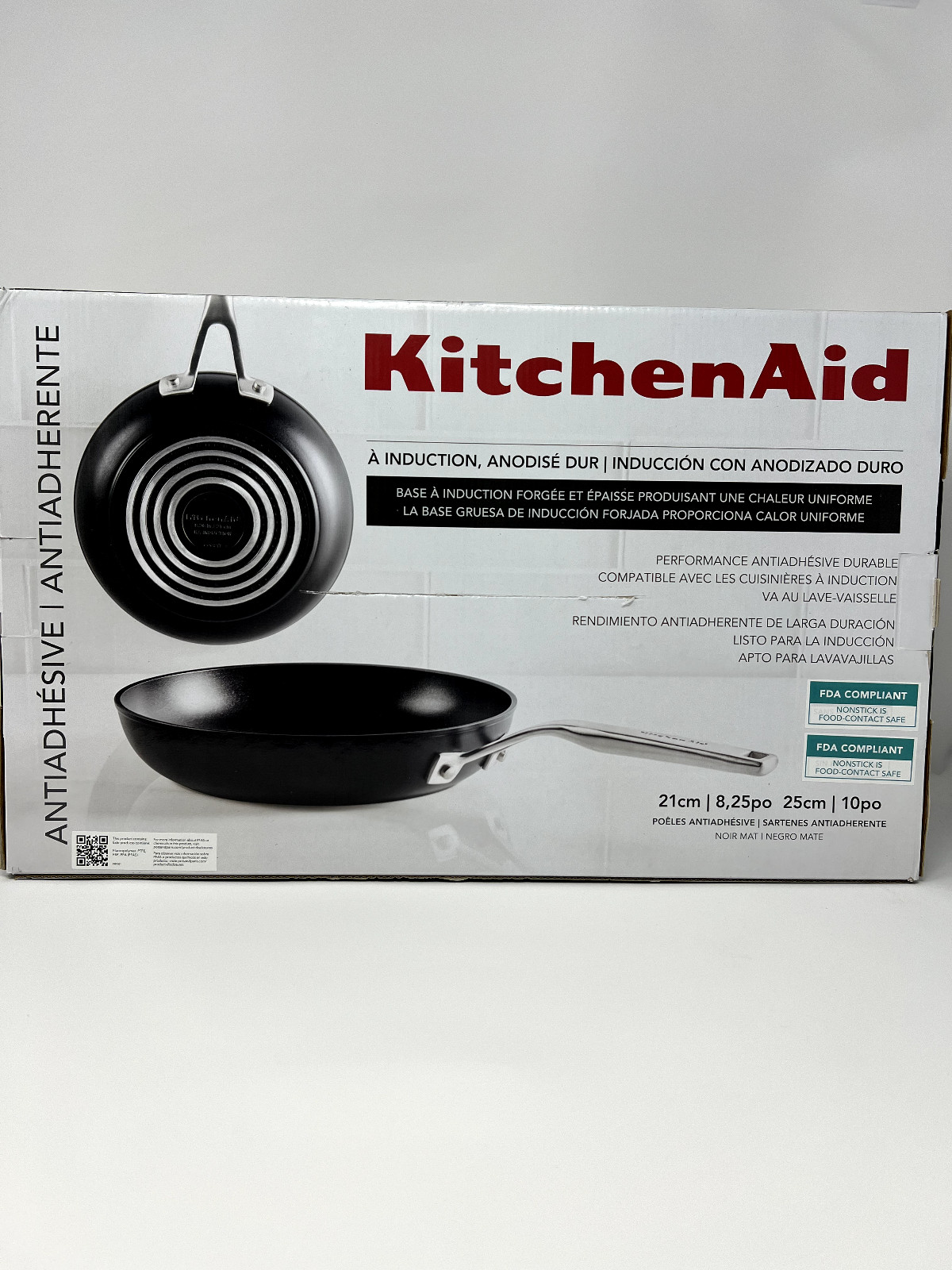 KitchenAid Nonstick Fry Pans Matte Black Hard-Anodized Induction 8.25 in & 10 in