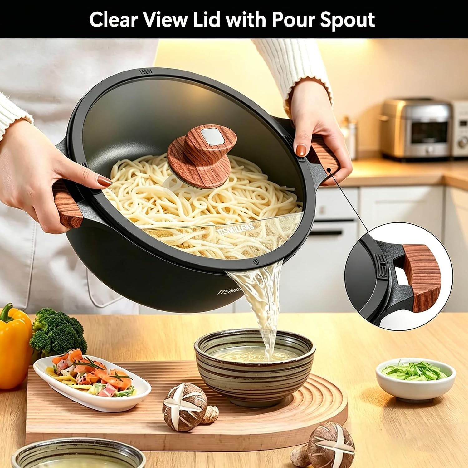 Nonstick Stock Pot, 6.5 Qt Soup Stock Pot with Strainer Lid, Induction Cooking