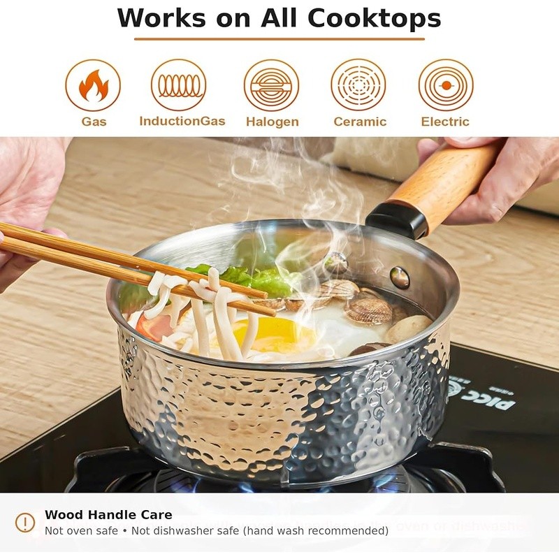 Tri-Ply Stainless Steel Saucepan Glass Lid Cool-Touch Handle Induction Ready New