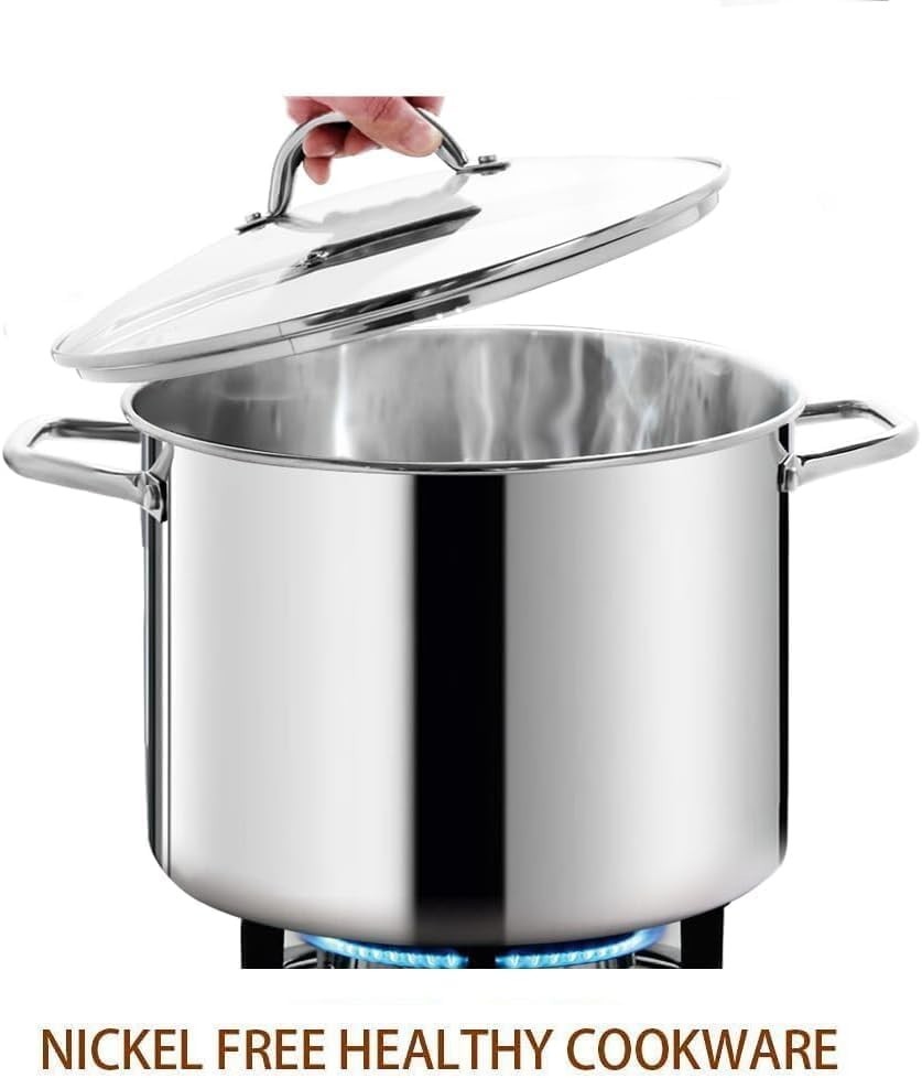 Commercial Grade 12 Quart Stock Pot with Glass Lid – Perfect for Soups & Stocks
