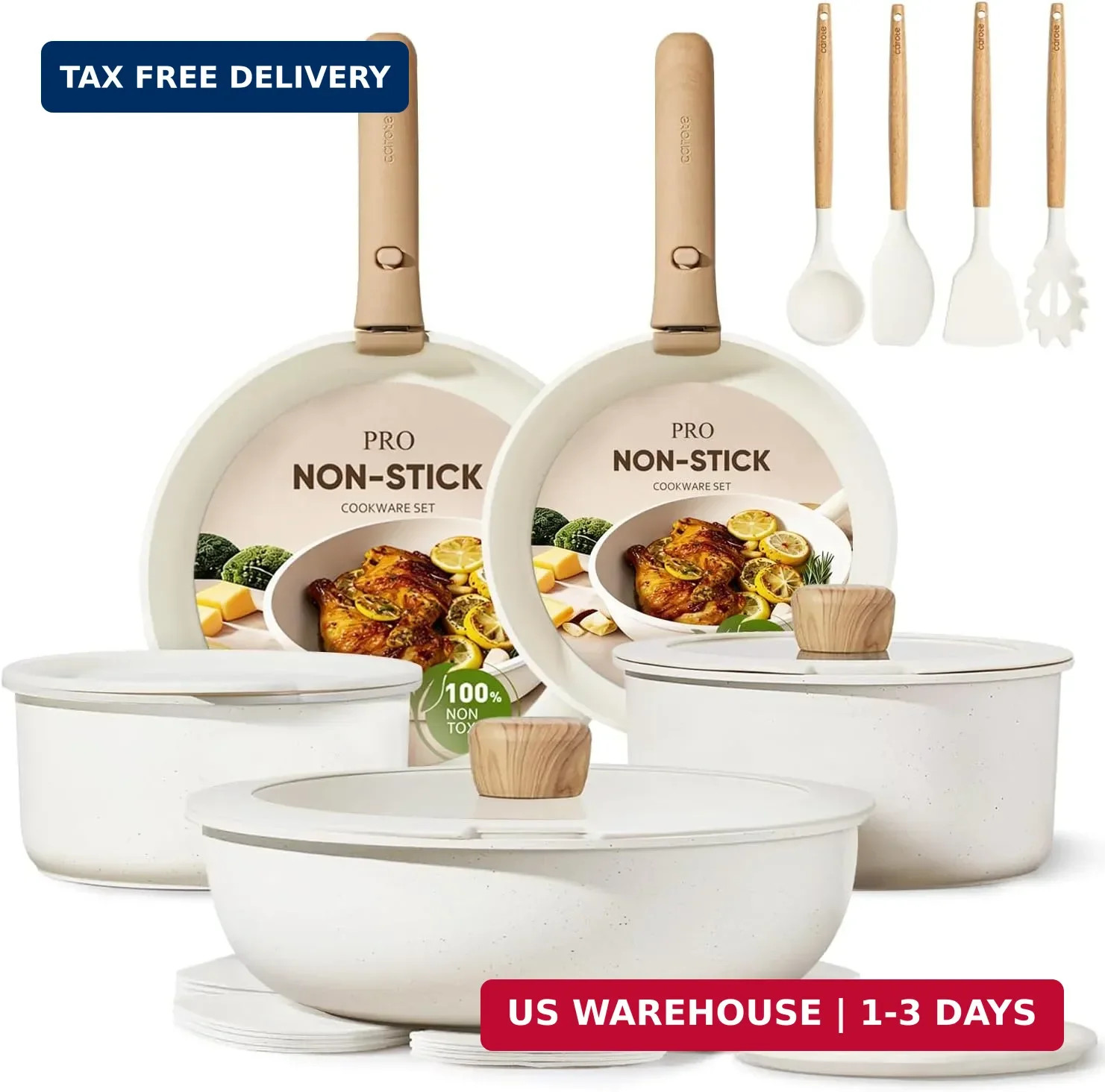 CAROTE 19pcs Pots and Pans Non Stick, Cookware Sets Detachable Handle, Induction