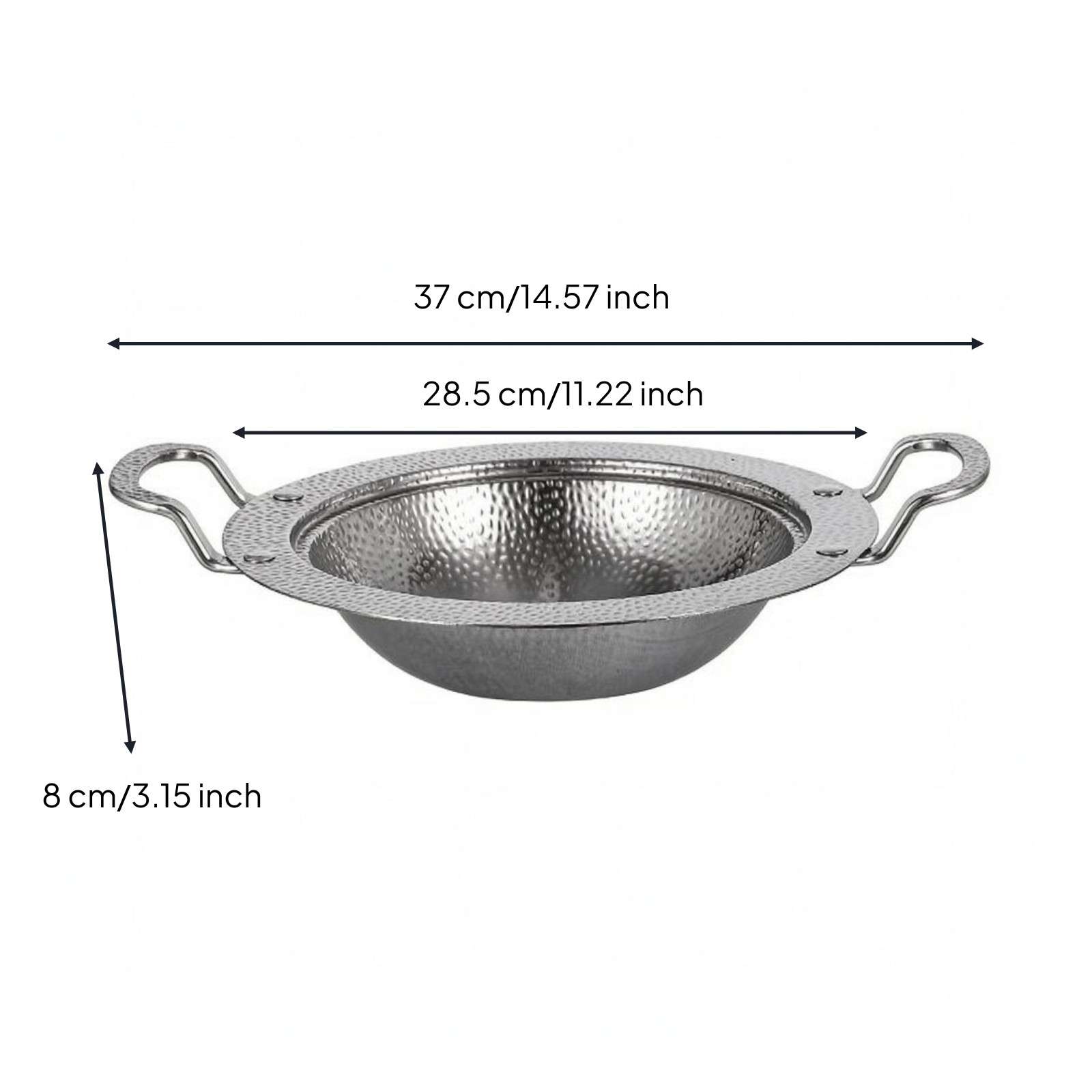 Round Stainless Steel Serving Pan One-Piece Construction Cookware Side Handles