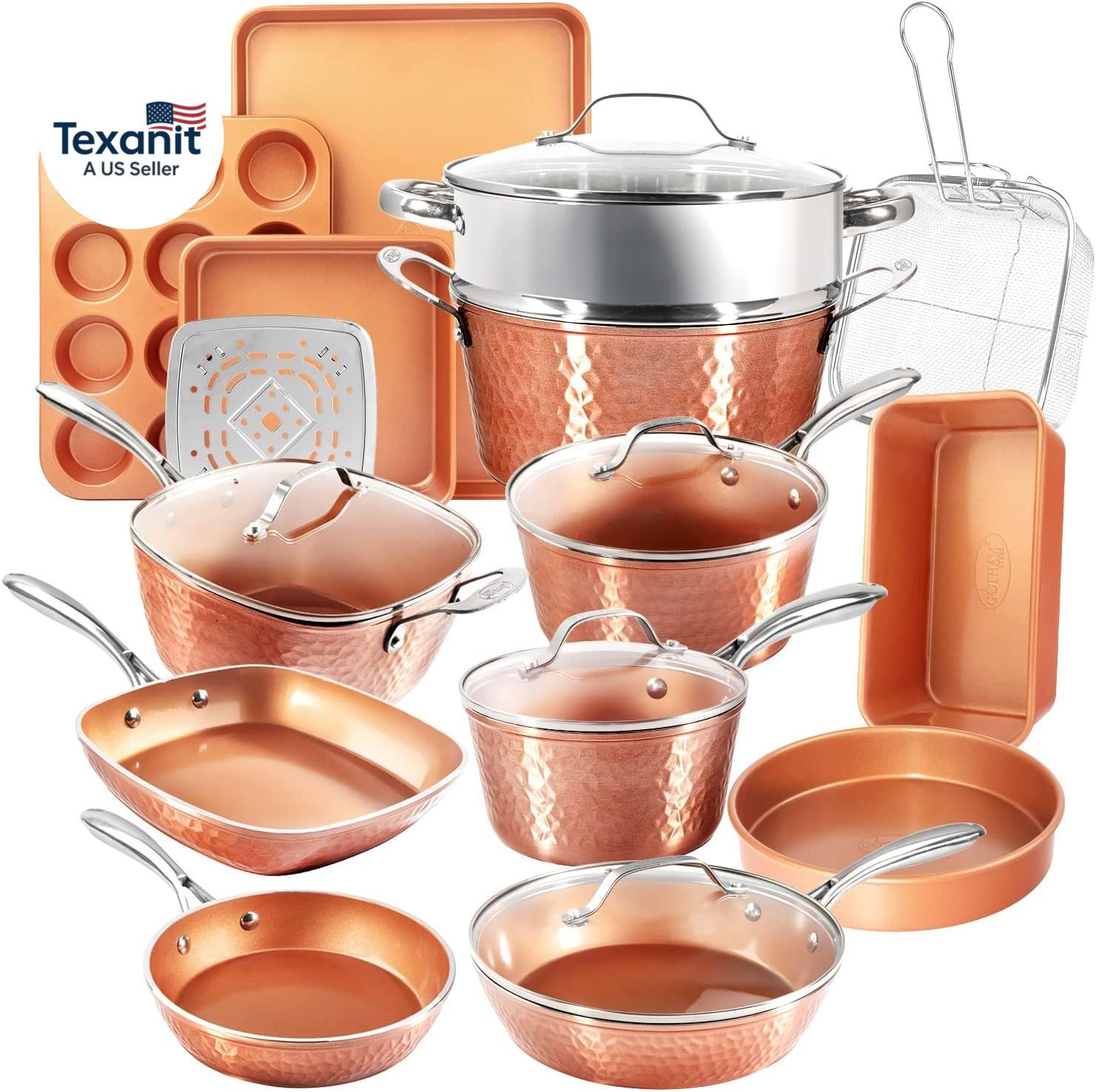 Hammered 20 Pc Ceramic Cookware Set Nonstick, True Ceramic Pots and Pans Set Non