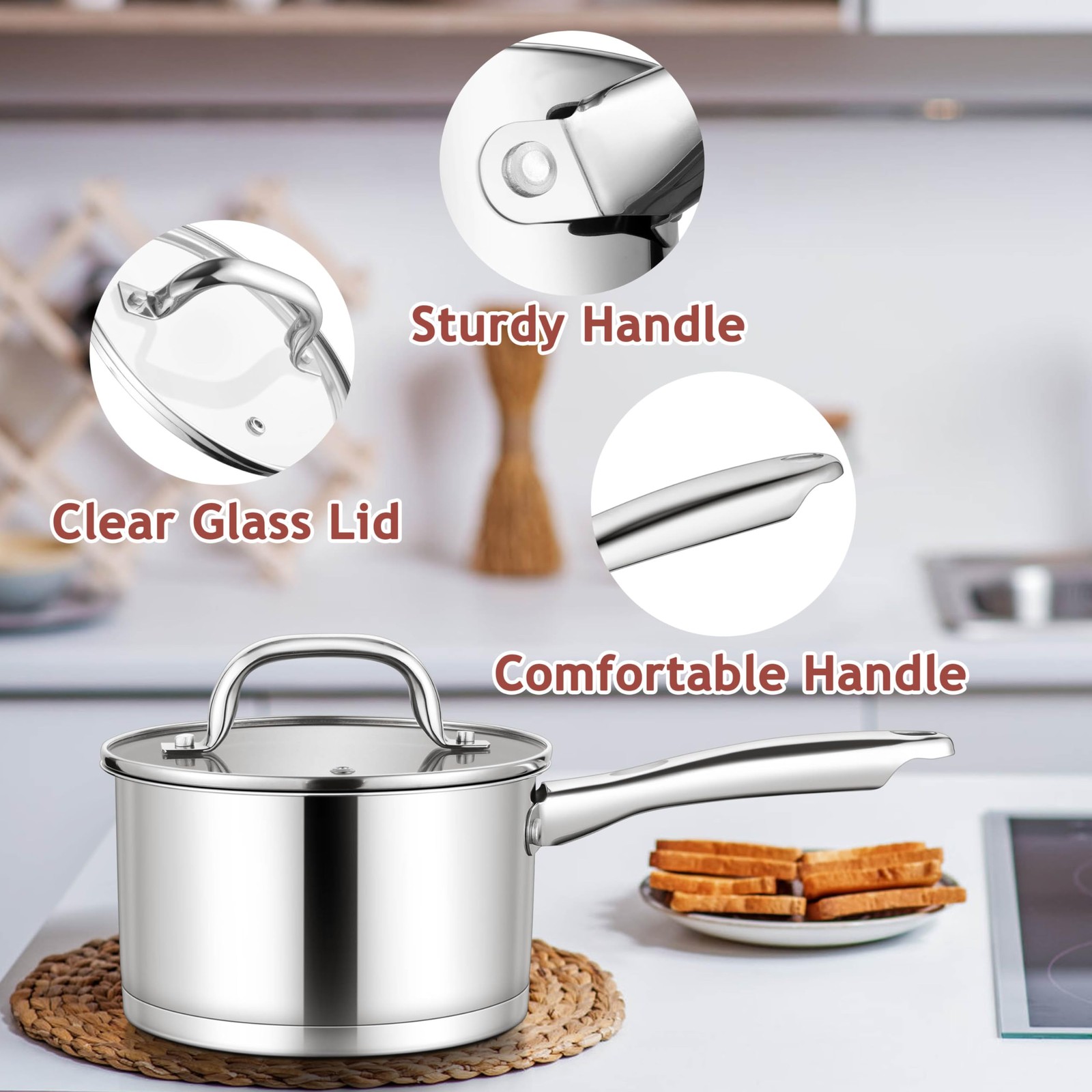 1 Quart Saucepan with Lid, Stainless Steel Small Sauce Pan Boiling Pot