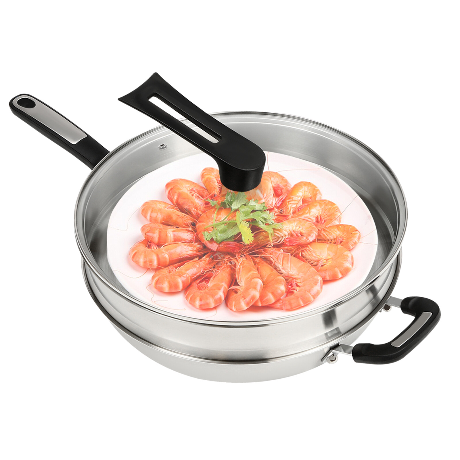 Nonstick Cooking Honeycomb Wok Pan w/Lid Steamer Pot Gas Cooktop Stainless Steel