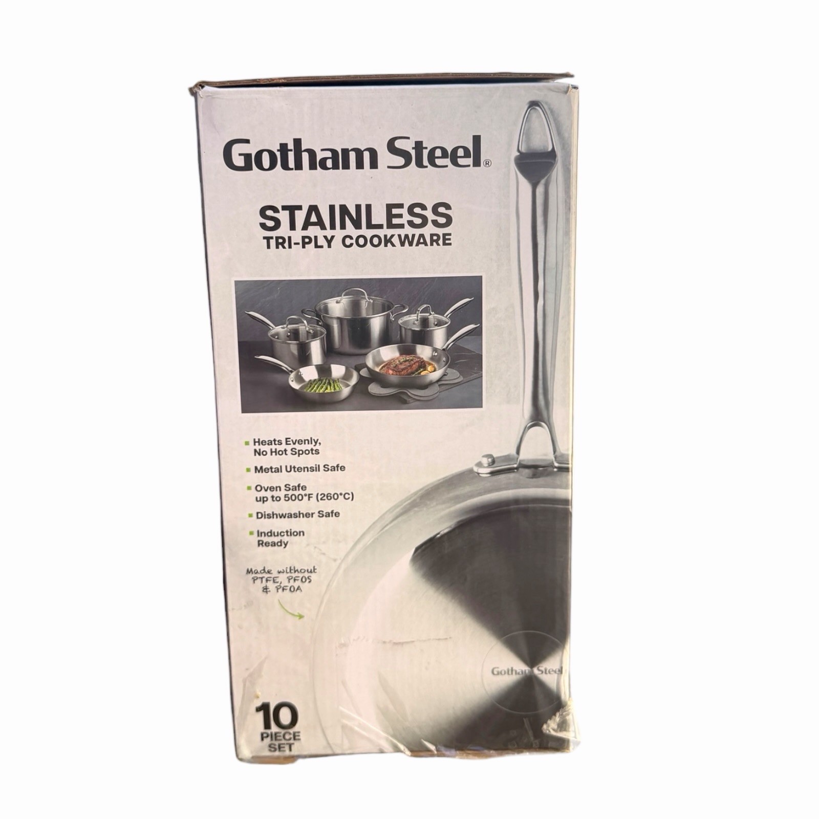 Gotham Steel 10 Pc Tri-Ply Stainless Steel Cookware Set Induction