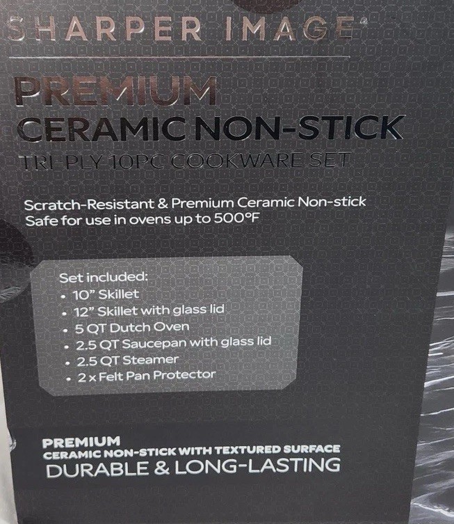 Sharper image Premium Cookware set 10pc ceramic non stick Tri-ply Stainless New