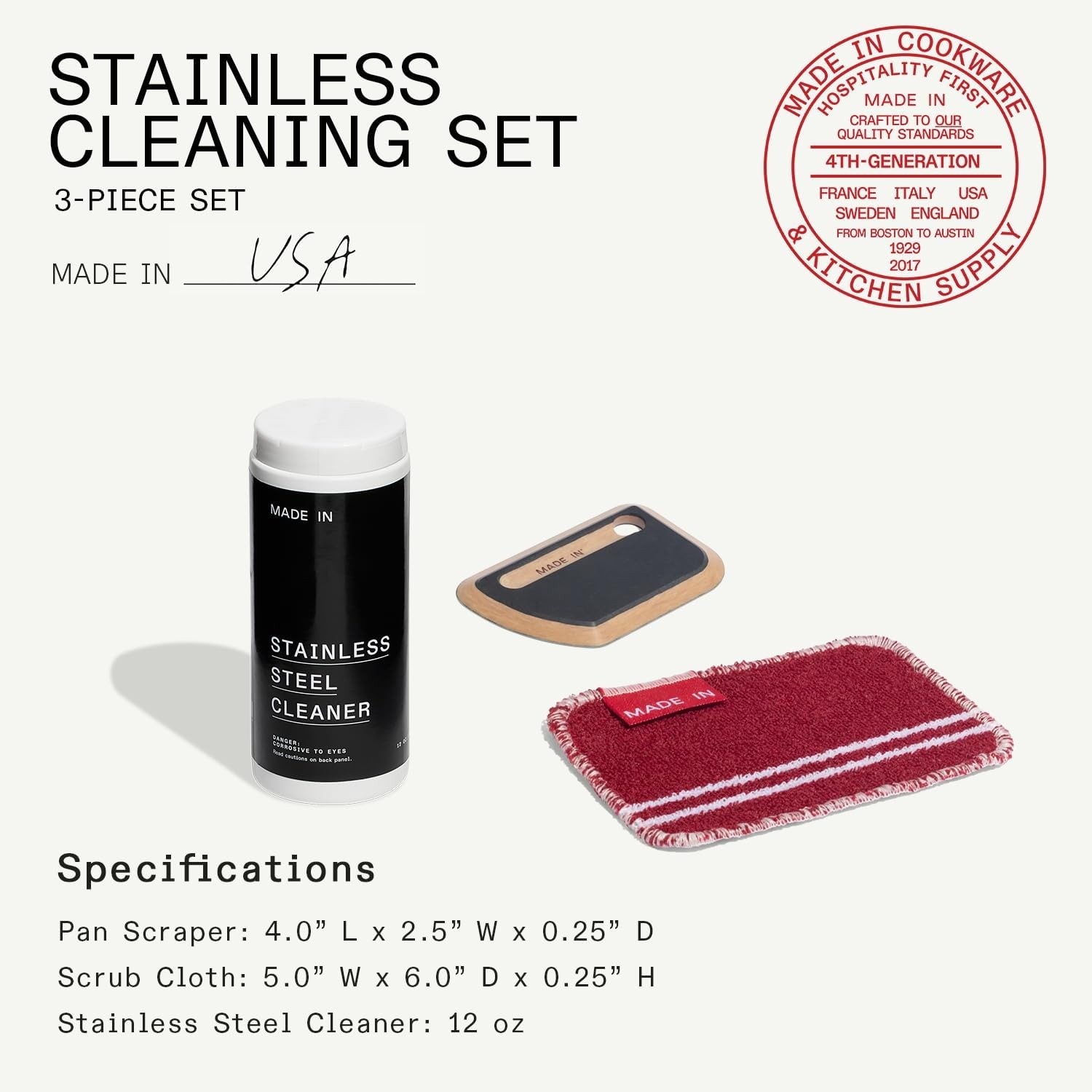 Cookware – 3 Piece Stainless Steel Cleaning Set | Includes Pan Scraper Scrub