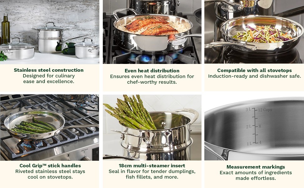 Kitchen Chef’s Classic Stainless Steel 11-Piece Pots/Pans Cookware Set Recipes..