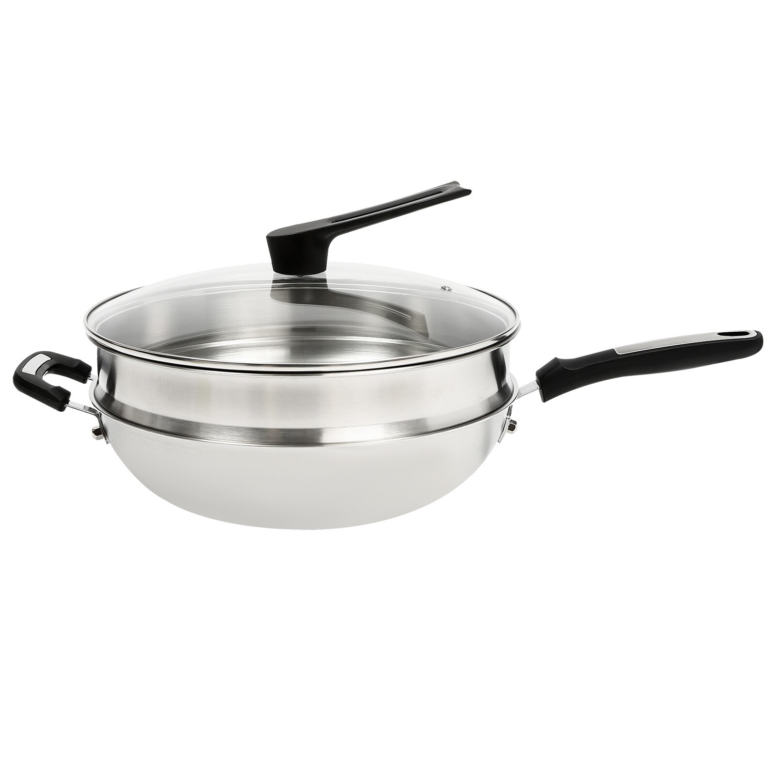 Large Honeycomb Wok Pan with Lid & Stainless Steel Steamer Cooking Pot Nonstick
