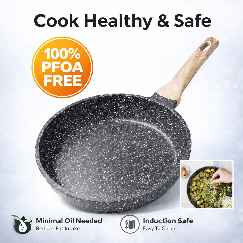 12 Inch Nonstick Granite Frying Pan Skillet Induction Safe PFOA Free Black Chef