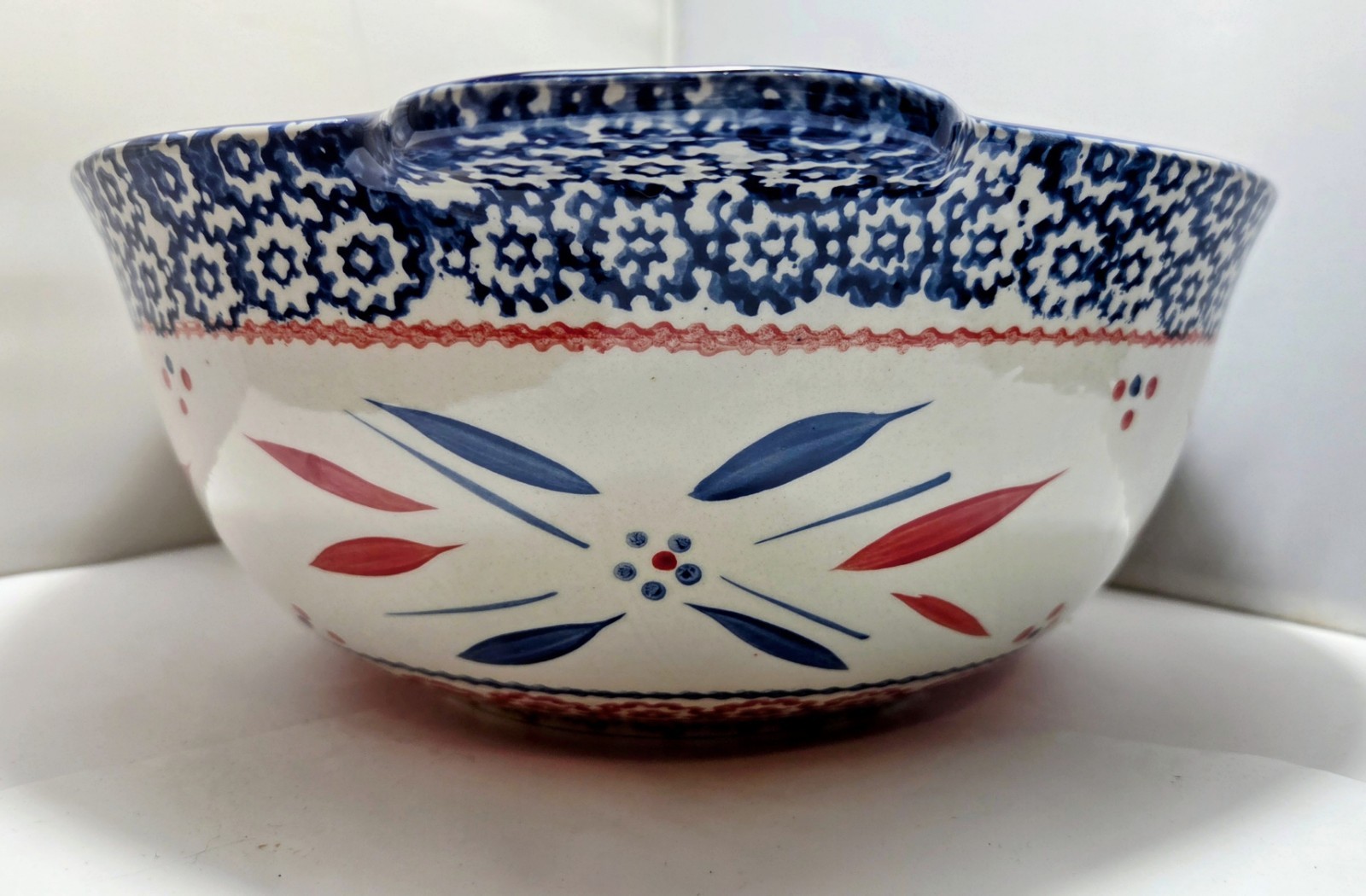 Temptations Tara Old World Red White Blue 4QT MIXING BOWL Firework Fetti 10¾”x4½