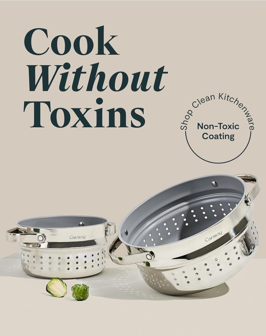 CARAWAY 6.5 Stainless Steel Steamer with Handles – Non Stick, Non Toxic Coating