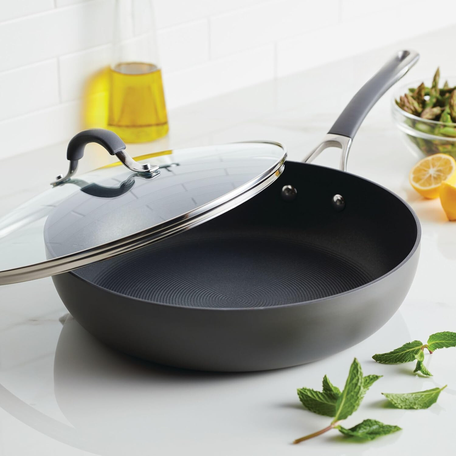 Deep Hard Anodized Non-Stick Pan w/ Lid – 12 inch, Gray,Electric Oven Compatible
