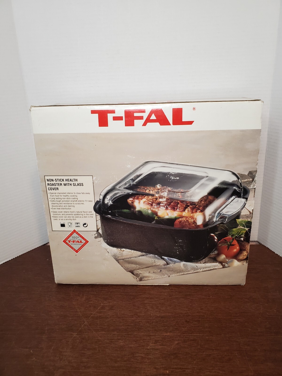T-Fal Non-Stick 9 3/4″ x 9 3/4″ Square Enamel Health Roaster w/ Glass Cover EUC!