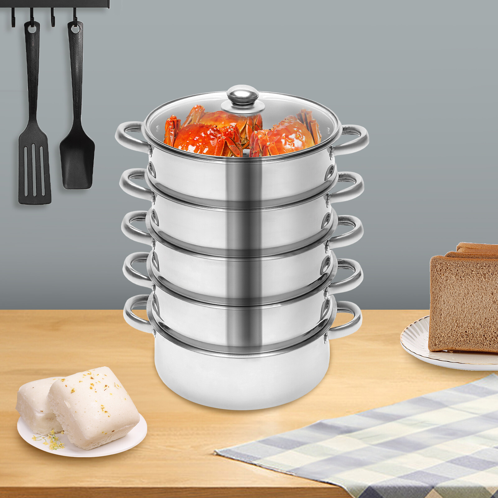 5-Tier Dumpling Steamer Stainless Steel Steamer Pot With Lid Steaming Basket